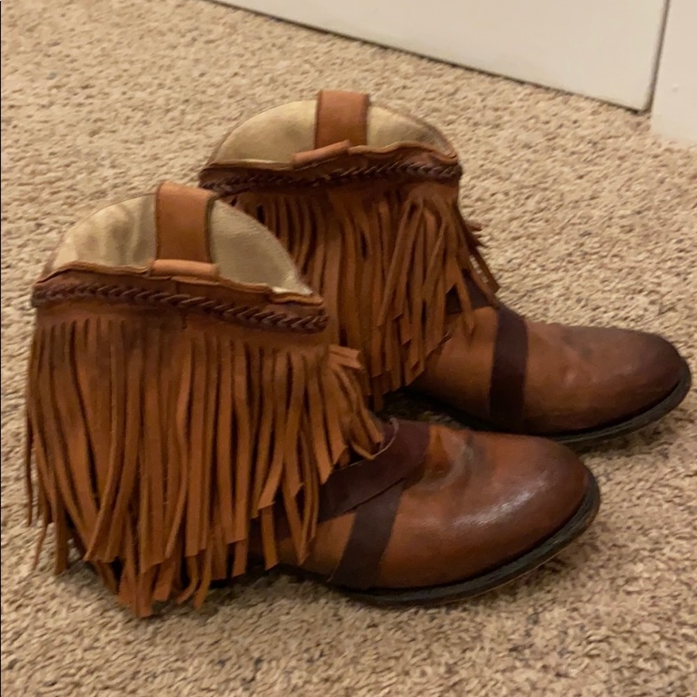 FreeBird Brand Dalas Brown Leather Fringe Boots 9